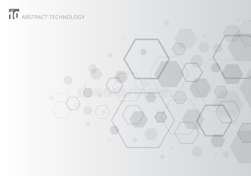 Αφηρημένο γκρίζο hexagon στο άσπρο υπόβαθρο Γεωμετρικά στοιχεία του σχεδίου για τις σύγχρονες επικοινωνίες, τεχνολογία, ψηφιακή απεικόνιση αποθεμάτων